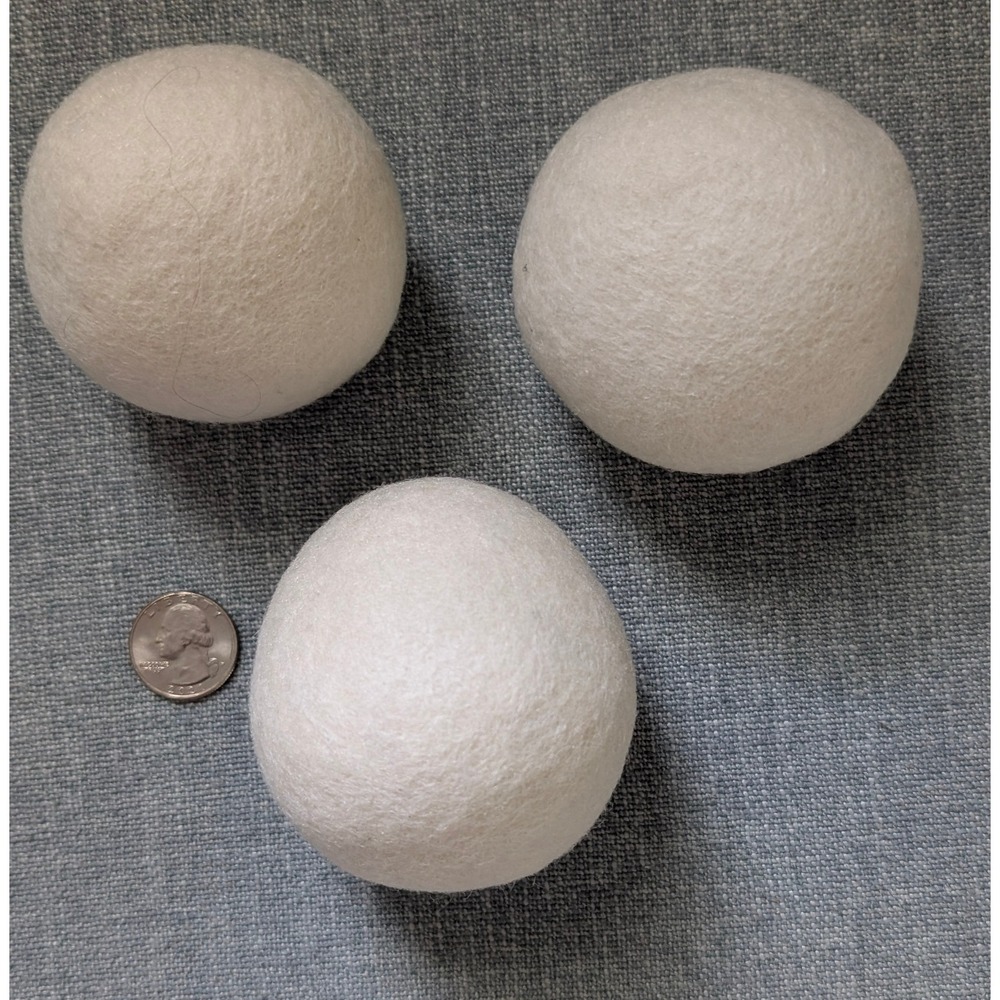 Set of 3 Natural Wool Dryer Balls Cream Off-White Eco Friendly Laundry Softener